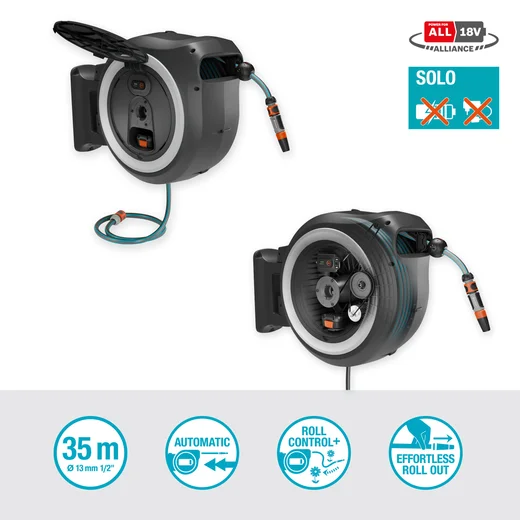 Akumulátorový nástěnný box na hadici PowerRoll XL bez akumulátoru, 35 m, bílý