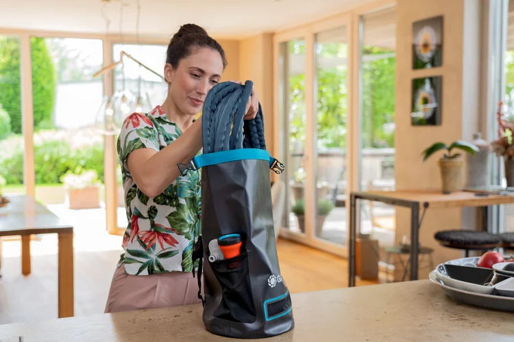 Tekstila šļūtene Liano™ 10 m ar iekštelpu krāna savienotāju un uzglabāšanas somu