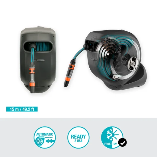 Dévidoir automatique mural RollUp S 15 m - GARDENA (Blanc)