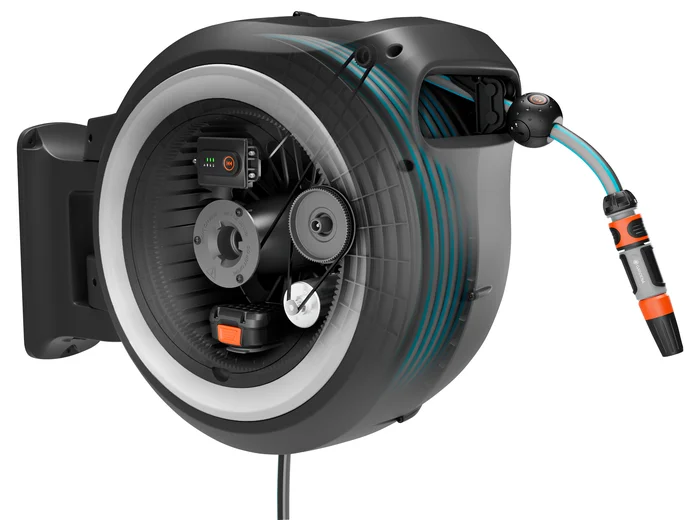 Dévidoir automatique mural sur batterie PowerRoll XXL, tuyau de 40- Kit prêt à l'emploi