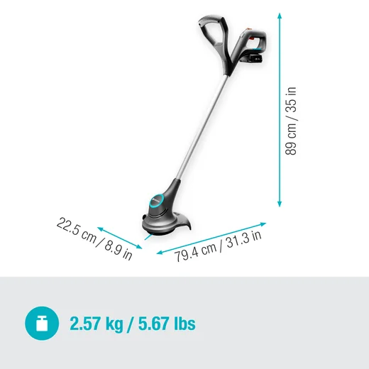 Baterijski trimer SmallCut 23/18V set spreman za upotrebu