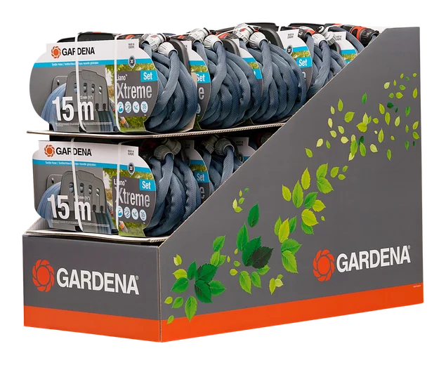 Textile Hose Liano™ Xtreme 13 mm (1/2"), 15 m Set with wall hose bracket Display