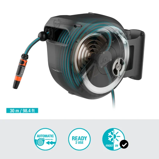 Dévidoir automatique mural RollUp L 30 m - GARDENA (Blanc)