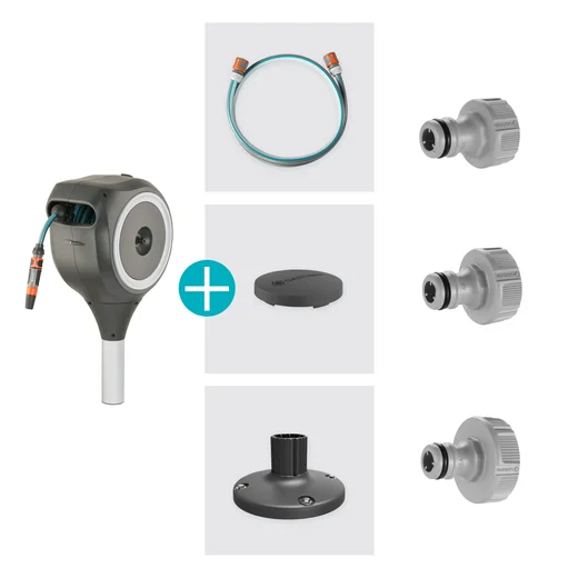 Terrassen-Schlauchbox RollUp M, 20 m Schlauch, weiß