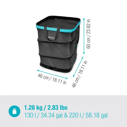 Faltbarer Gartenbehälter zum ergonomischen Einsammeln von Abfällen bis zu 127 l