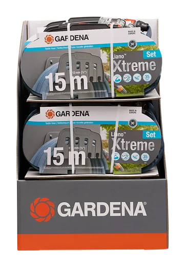 Textile Hose Liano™ Xtreme 13 mm (1/2"), 15 m Set with wall hose bracket Display