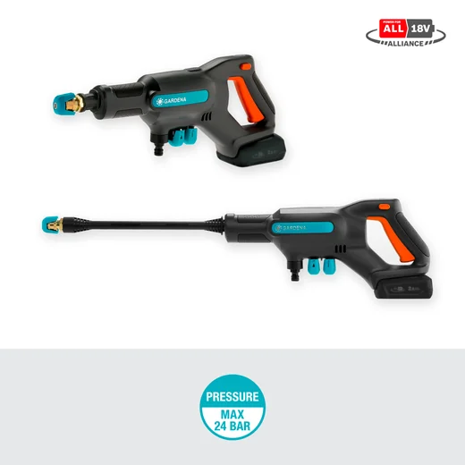 Akülü Orta Basınçlı Temizleyici AquaClean 24/18V P4A Kullanıma Hazır Set