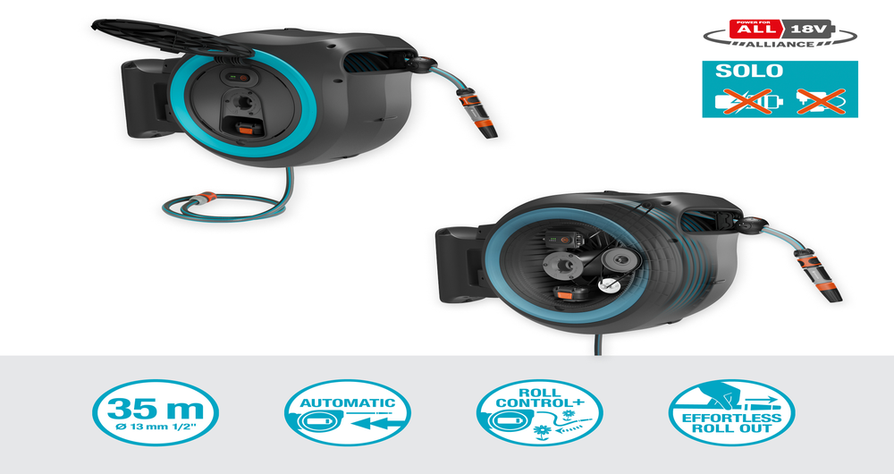 Battery Wall-Mounted Hose Box PowerRoll XXL solo, turquoise