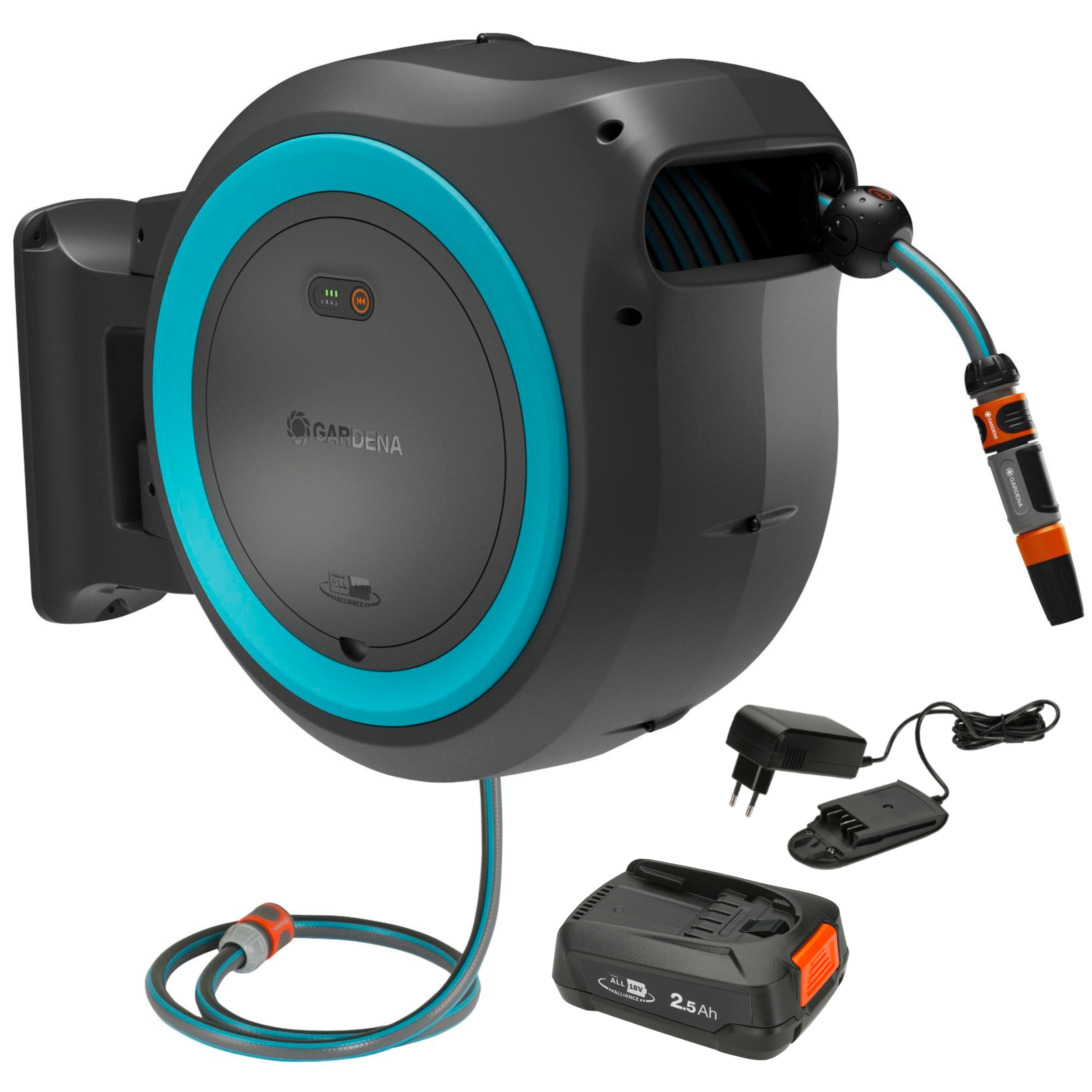 Juhtmevaba PowerRoll XL 35 m komplekt - t&uuml;rkiis, 18V Li-Ion / 2.5 Ah