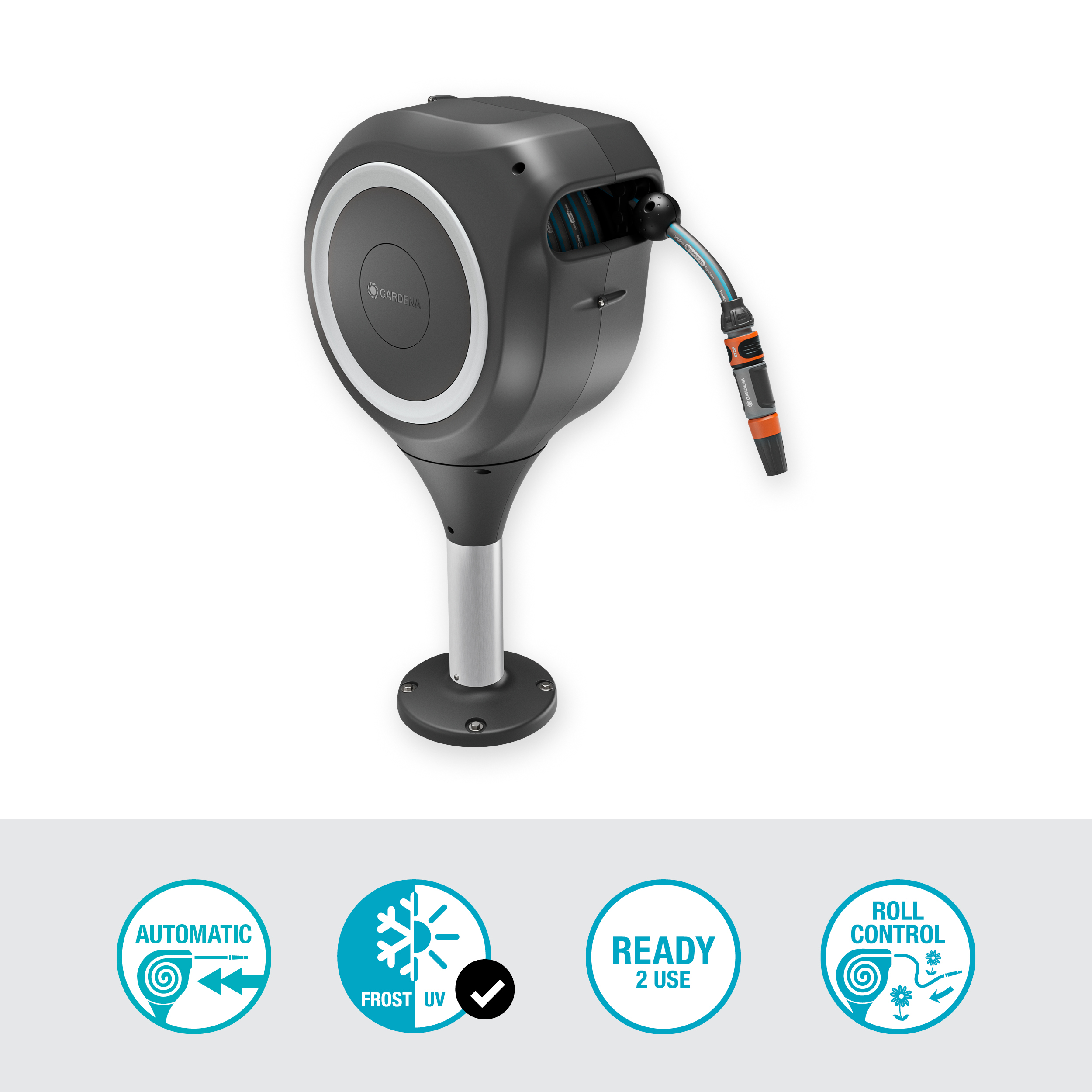 D&eacute;vidoir automatique pour terrasse RollUp S, blanc, tuyau de 15 m