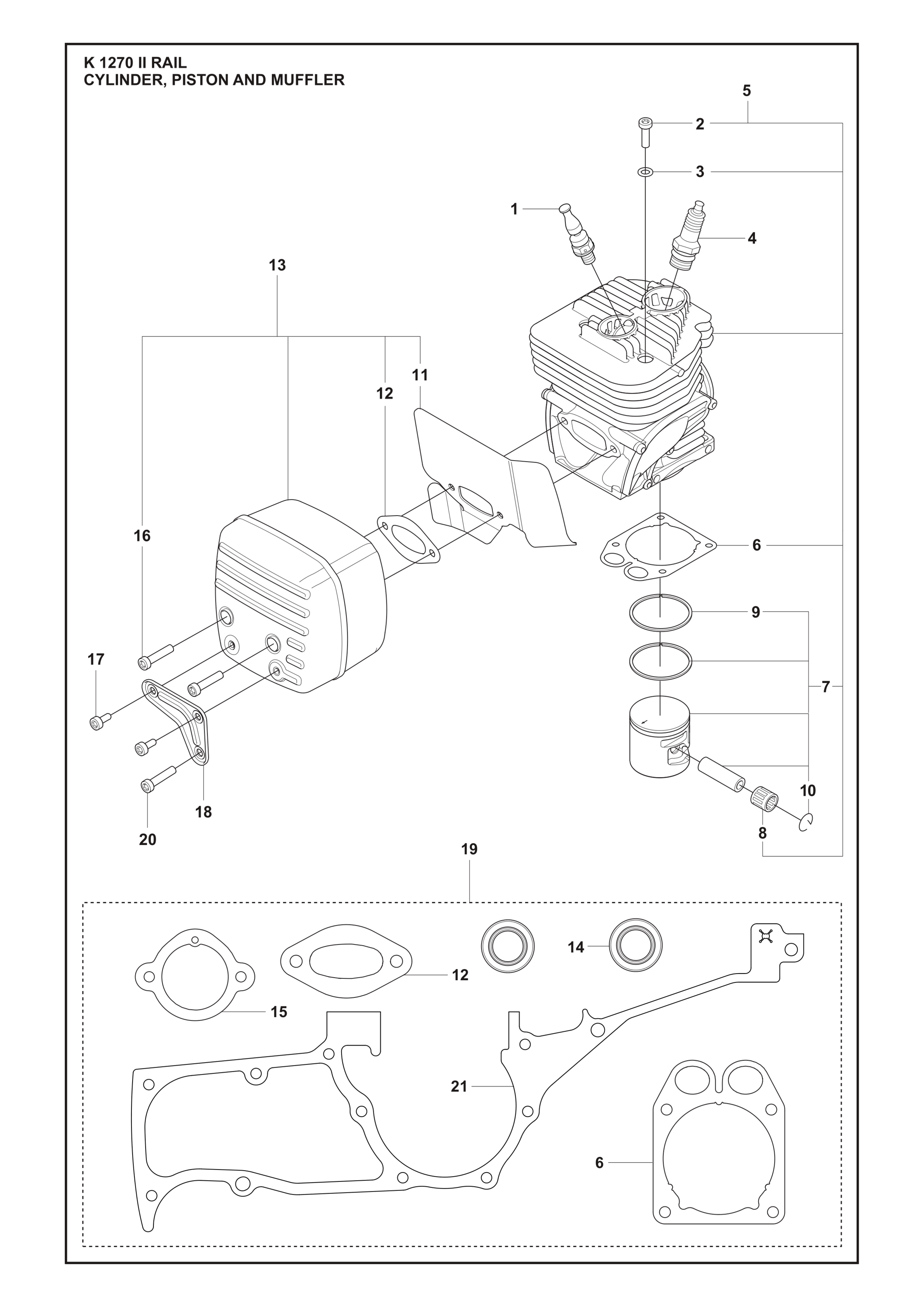 CYLINDER, PISTON AND MUFFLER diagram