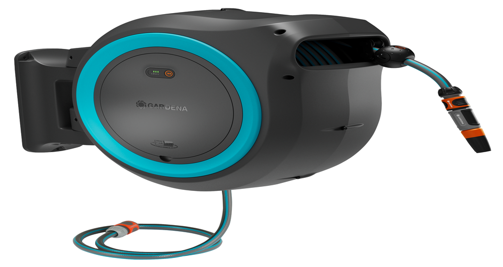 Battery Wall-Mounted Hose Box PowerRoll XXL solo, turquoise