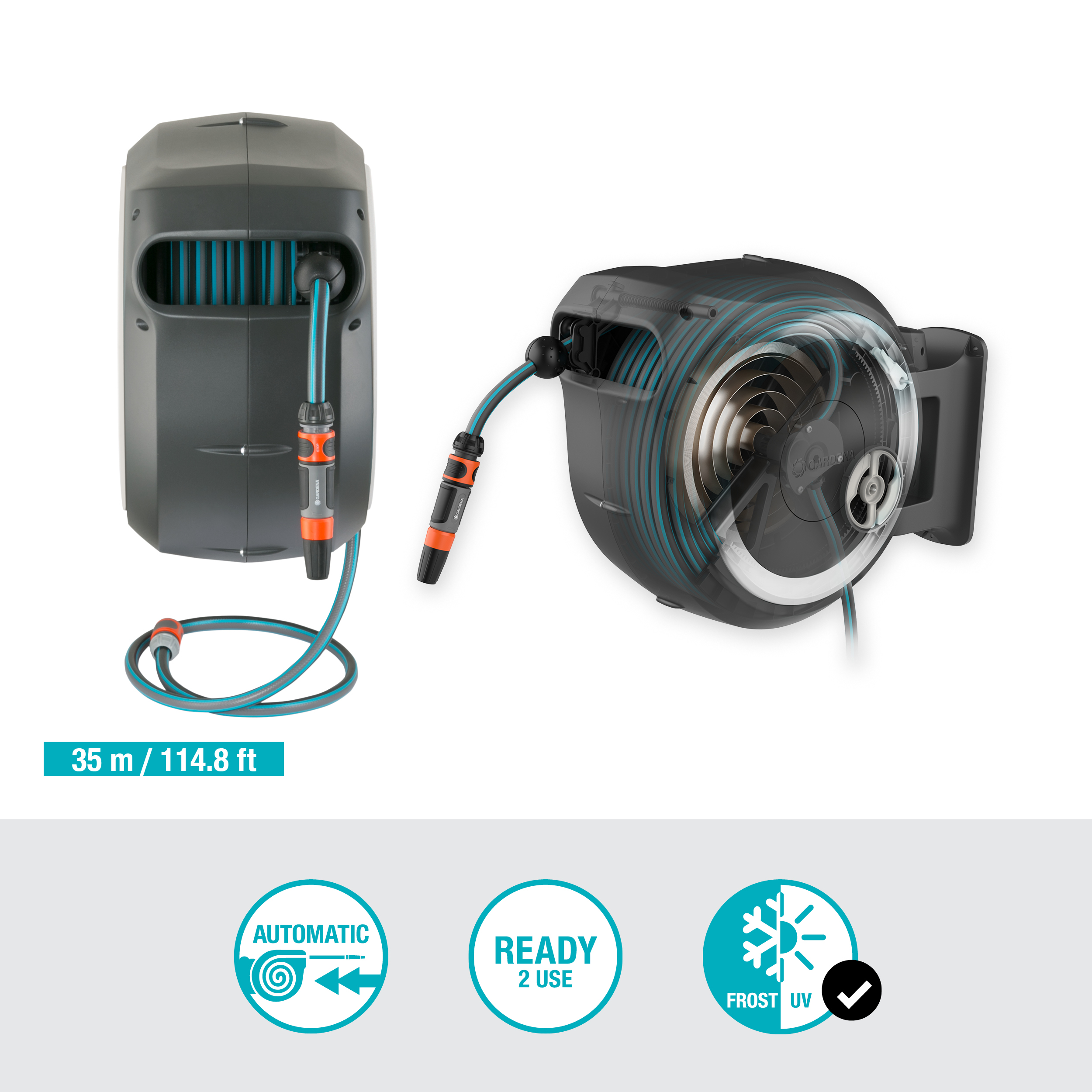 D&eacute;vidoir automatique mural RollUp XL 35 m - GARDENA (Blanc)