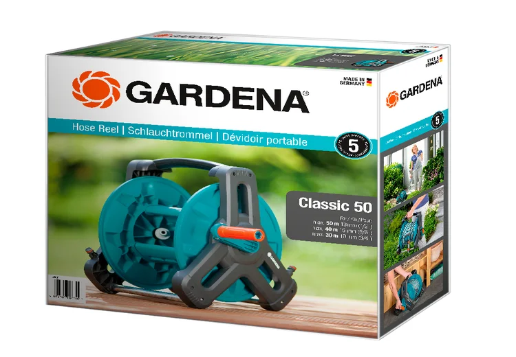 Gardena Classic Set Avvolgitubo Da Parete Da 50 Con Tubo 20m, 13mm, E Supporto Rimovibile Per Uso Mobile