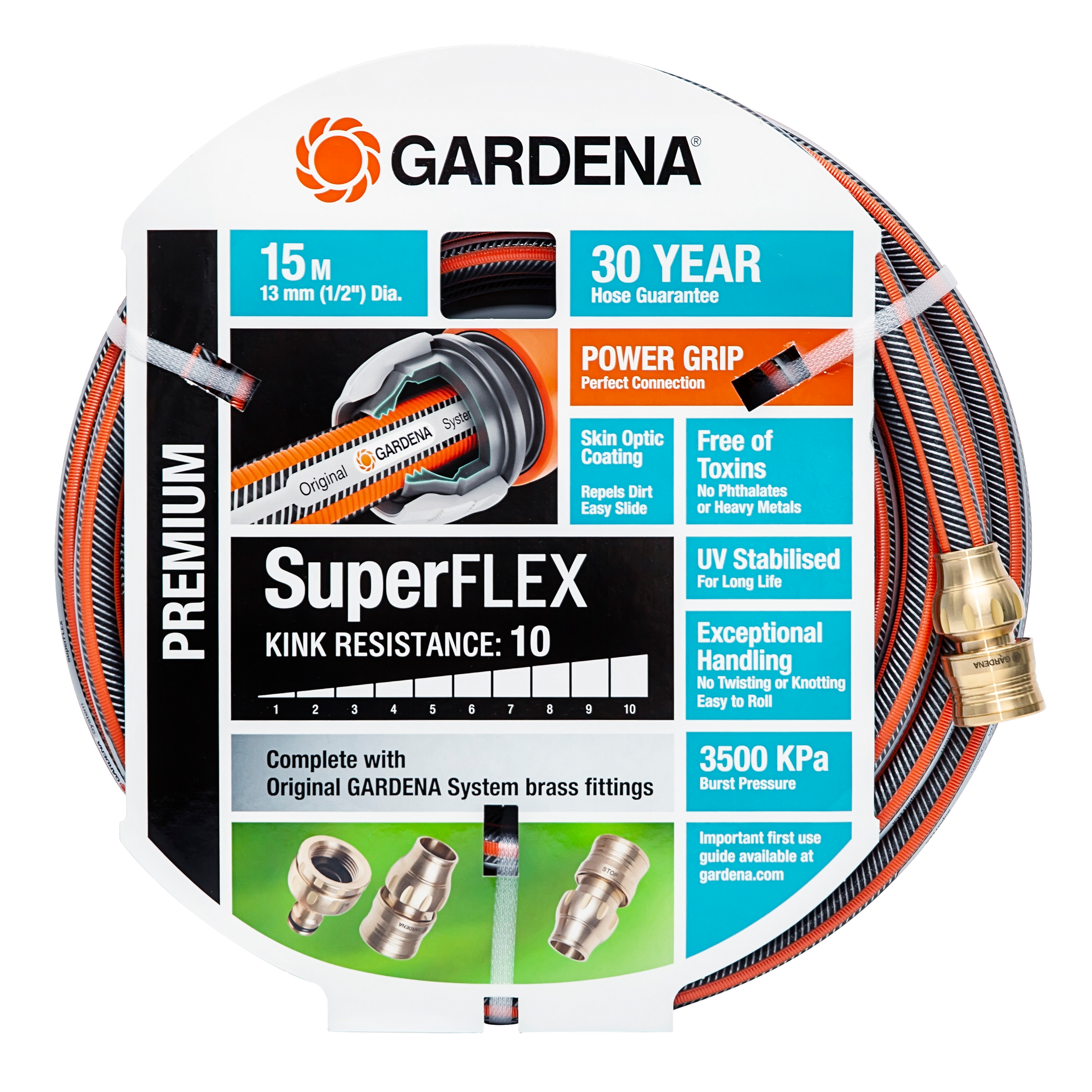 Premium SuperFLEX Hose 13 mm (1/2") 15 m Brass Set