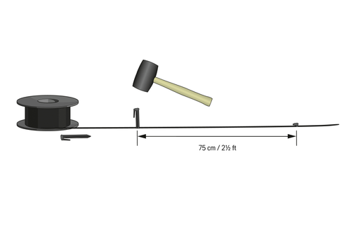 Methoden zur Befestigung des Begrenzungskabels mit Haken oder durch Vergraben im Boden