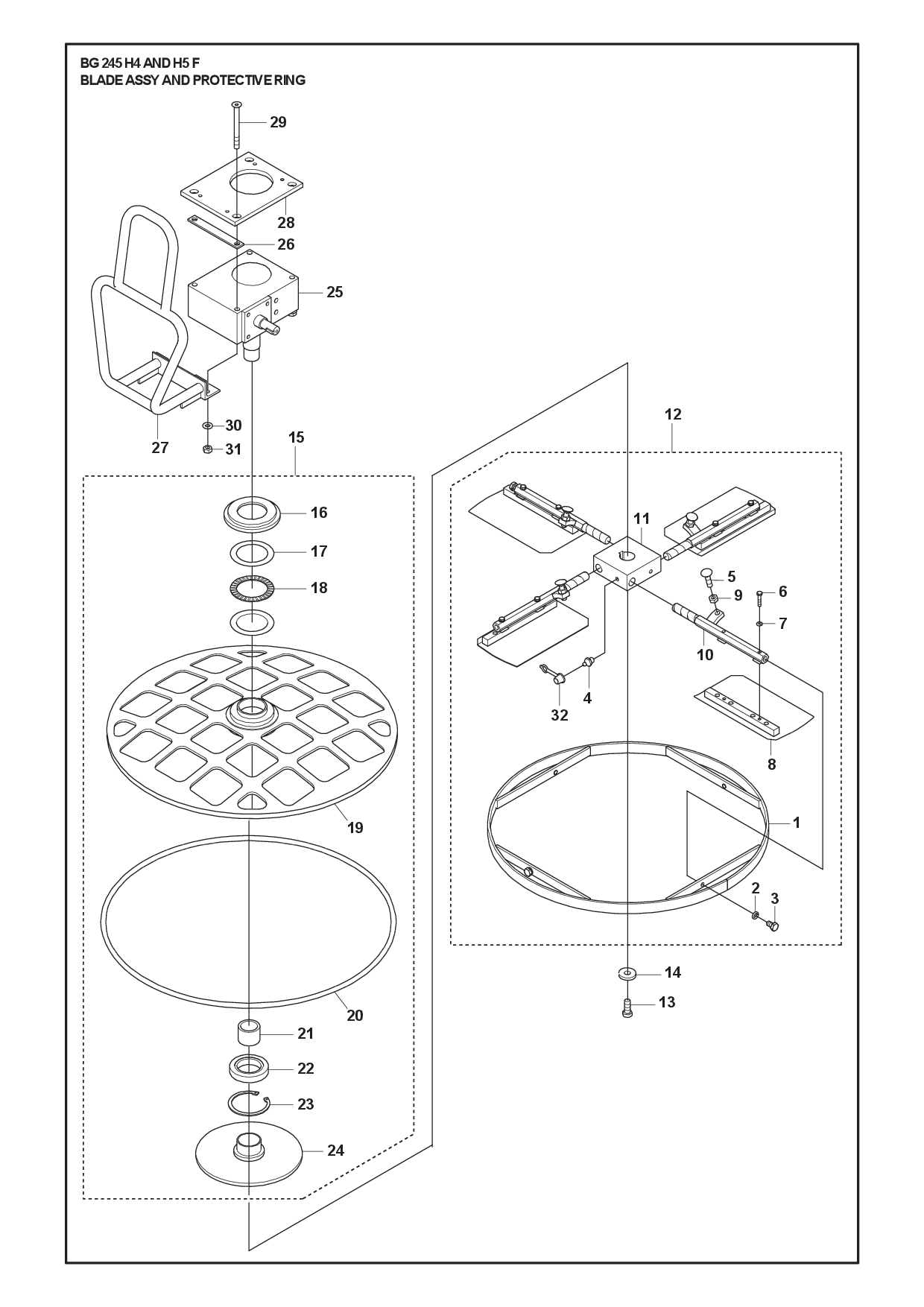 BLADE ASSY AND PROTECTIVE RING diagram