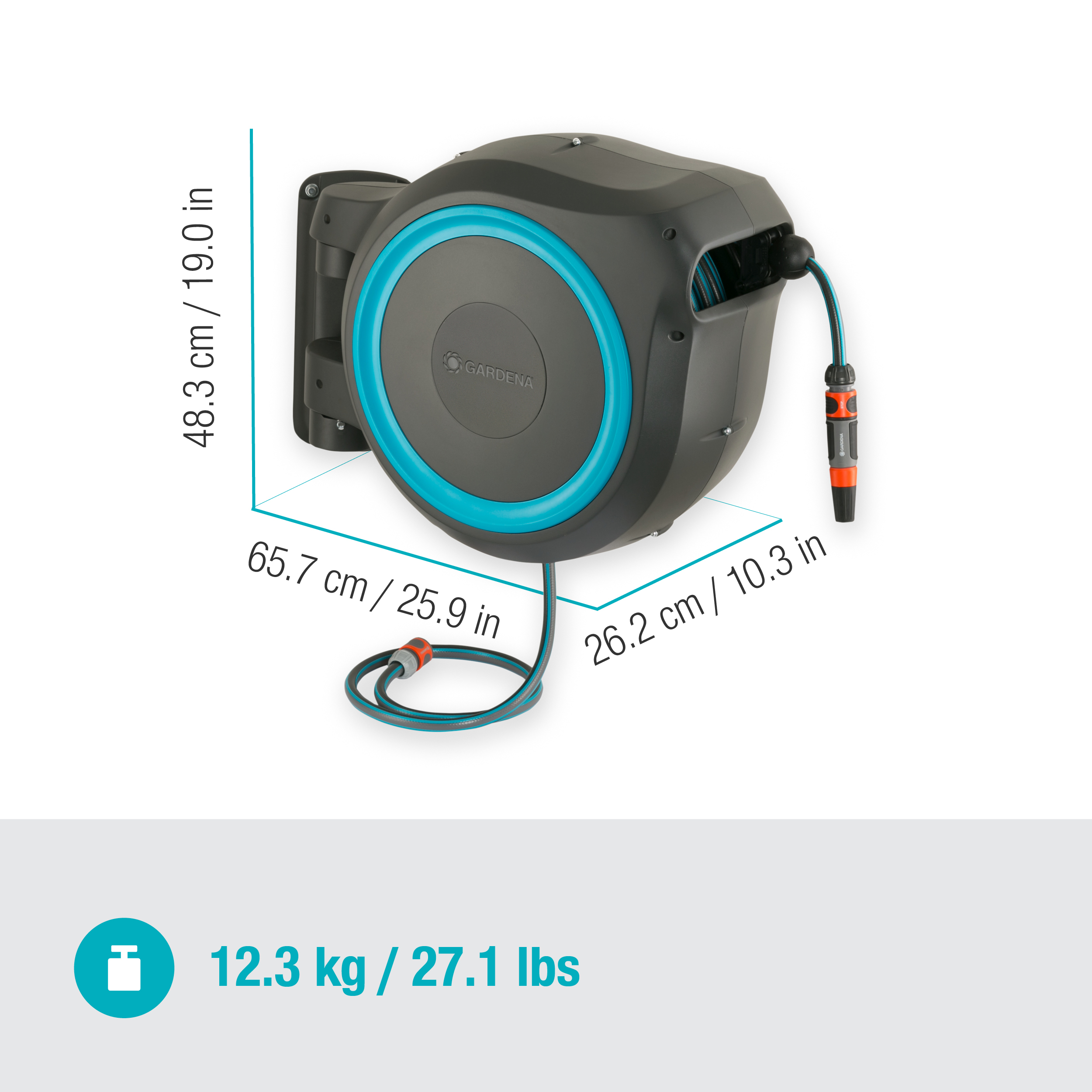 D&eacute;vidoir automatique mural RollUp L 30 m - GARDENA (Bleu turquoise)