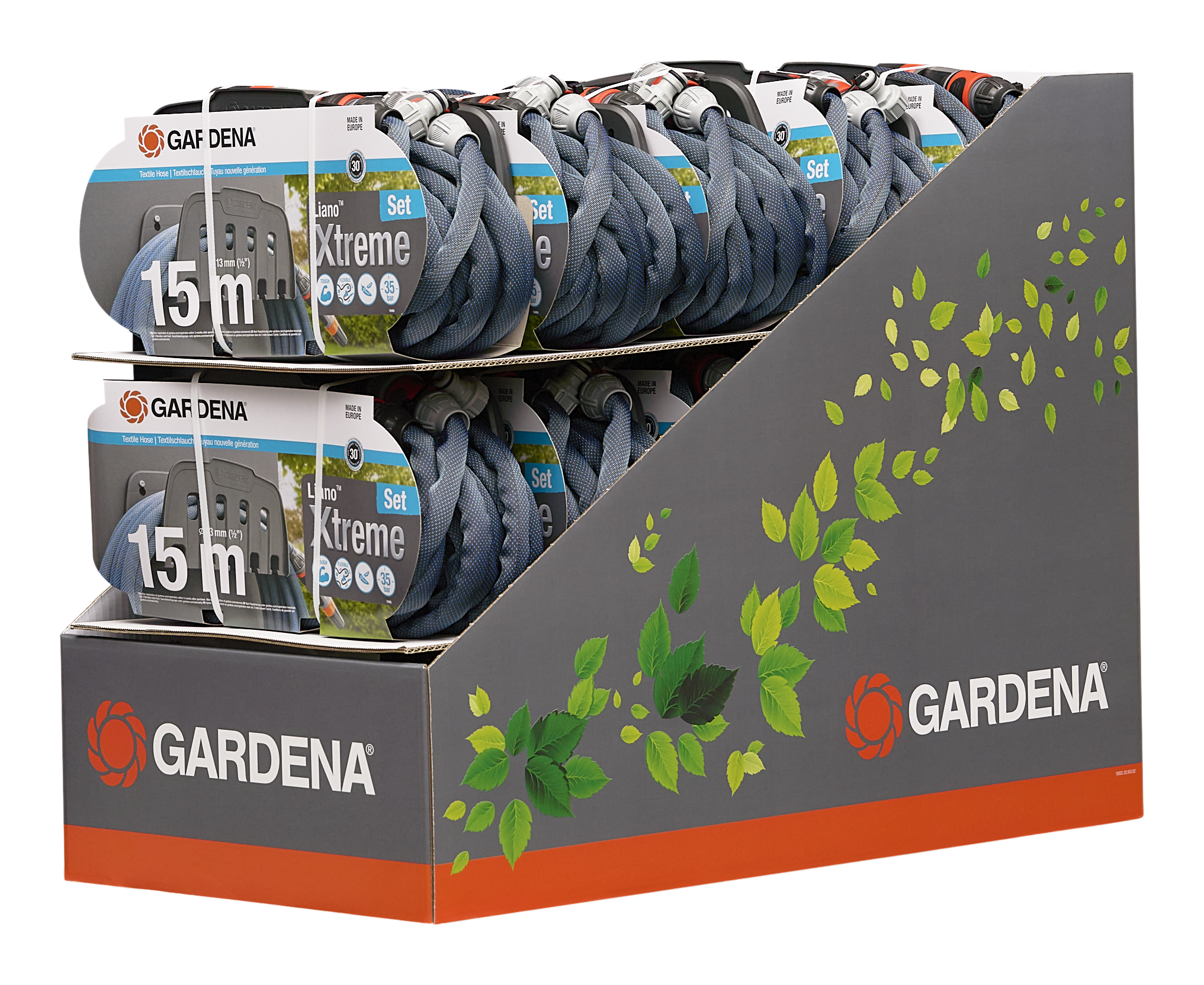 Textile Hose Liano&trade; Xtreme 13 mm (1/2"), 15 m Set with wall hose bracket Display