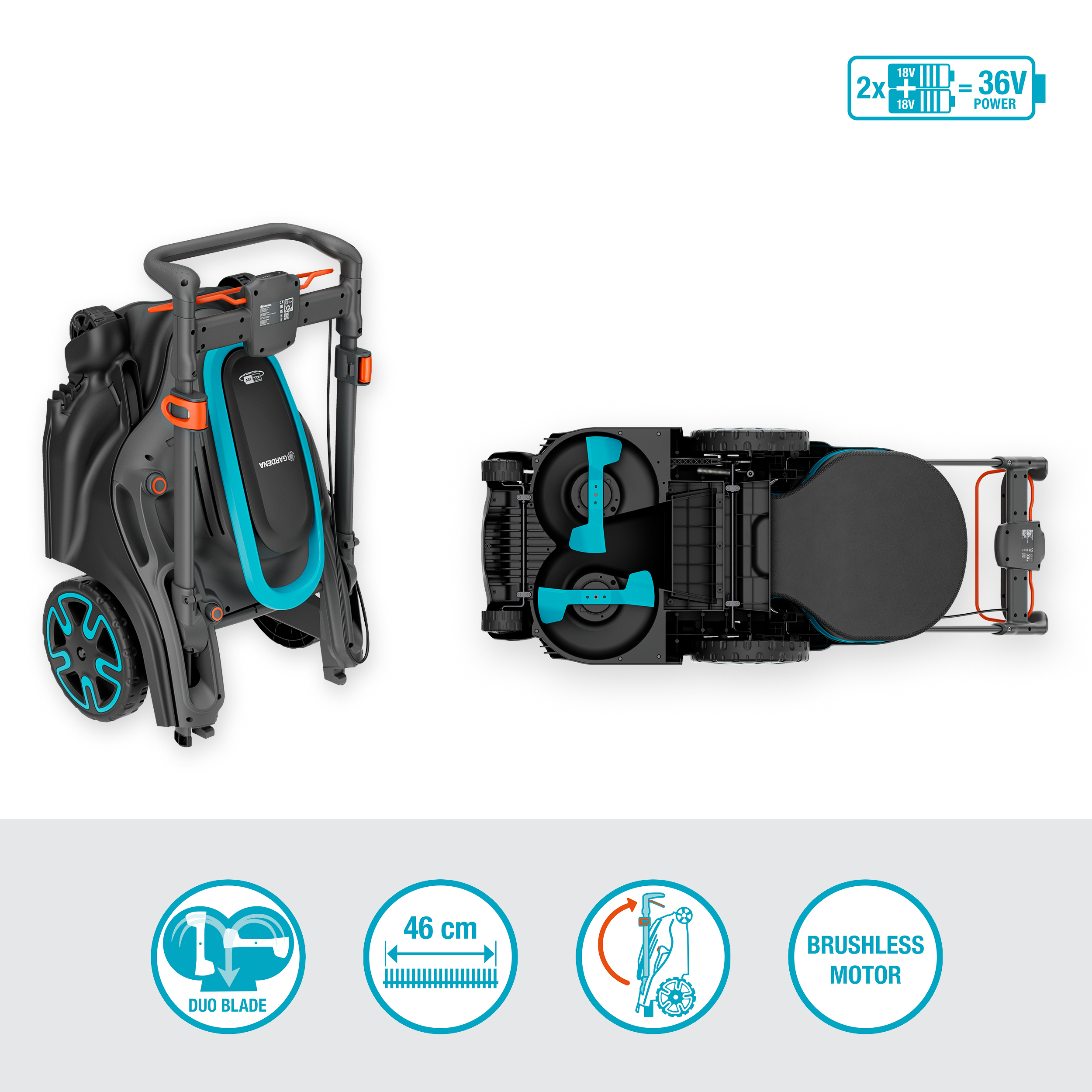 PowerMax Duo 46/36V Solo Rasaerba a Batteria da Elevate Prestazioni, Doppia Lama