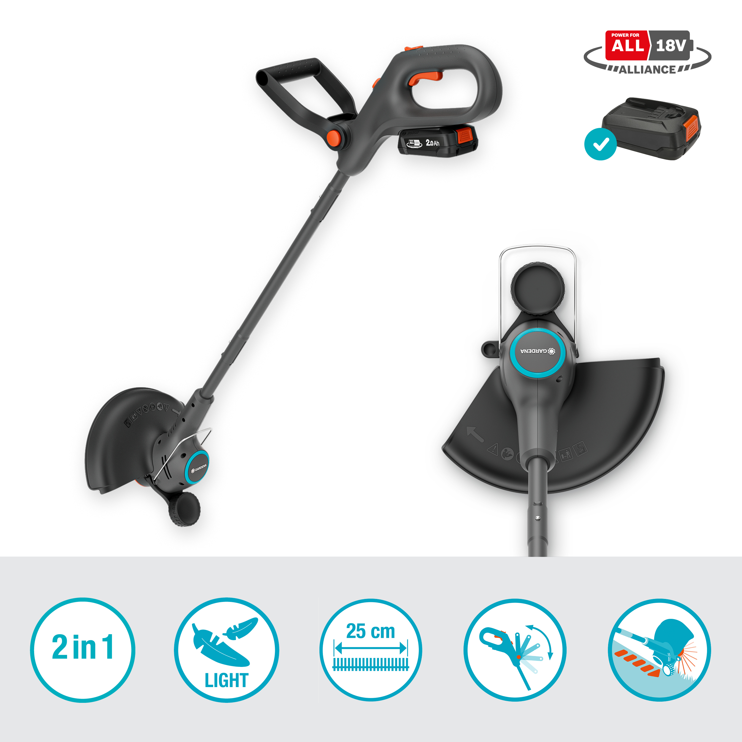 EasyTrim 25 18V Set 2.0 Ah vyž&iacute;nač tr&aacute;vy s akumul&aacute;torem 18V P4A