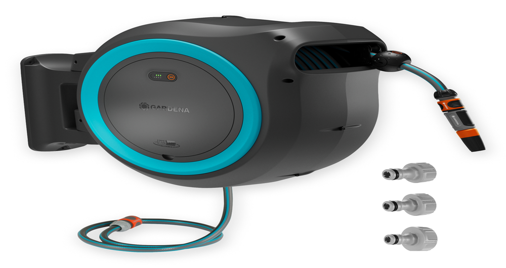 Battery Wall-Mounted Hose Box PowerRoll XXL solo, turquoise