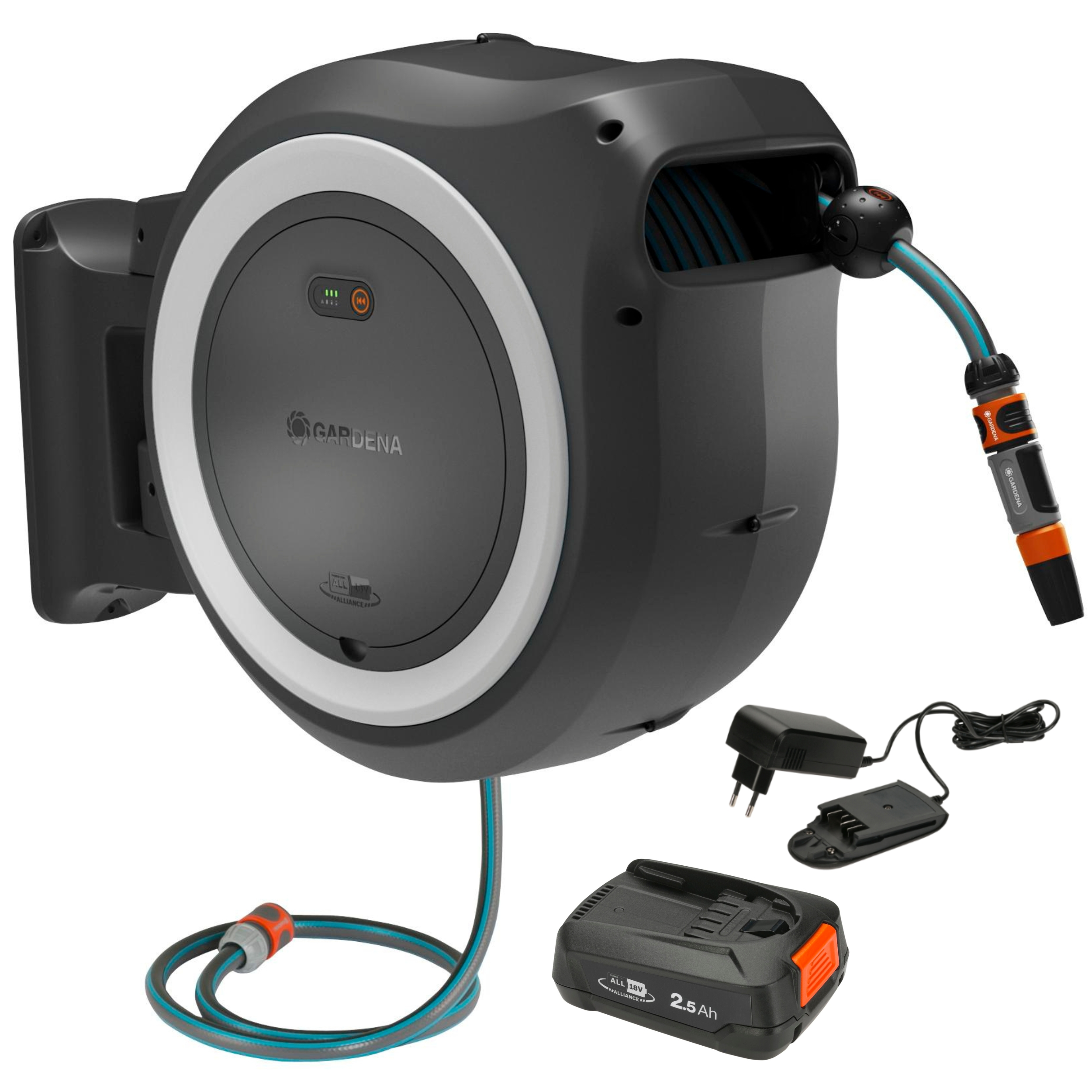 Akumul&aacute;torov&yacute; n&aacute;stěnn&yacute; box na hadici PowerRoll XXL - sada, 40 m, b&iacute;l&yacute;