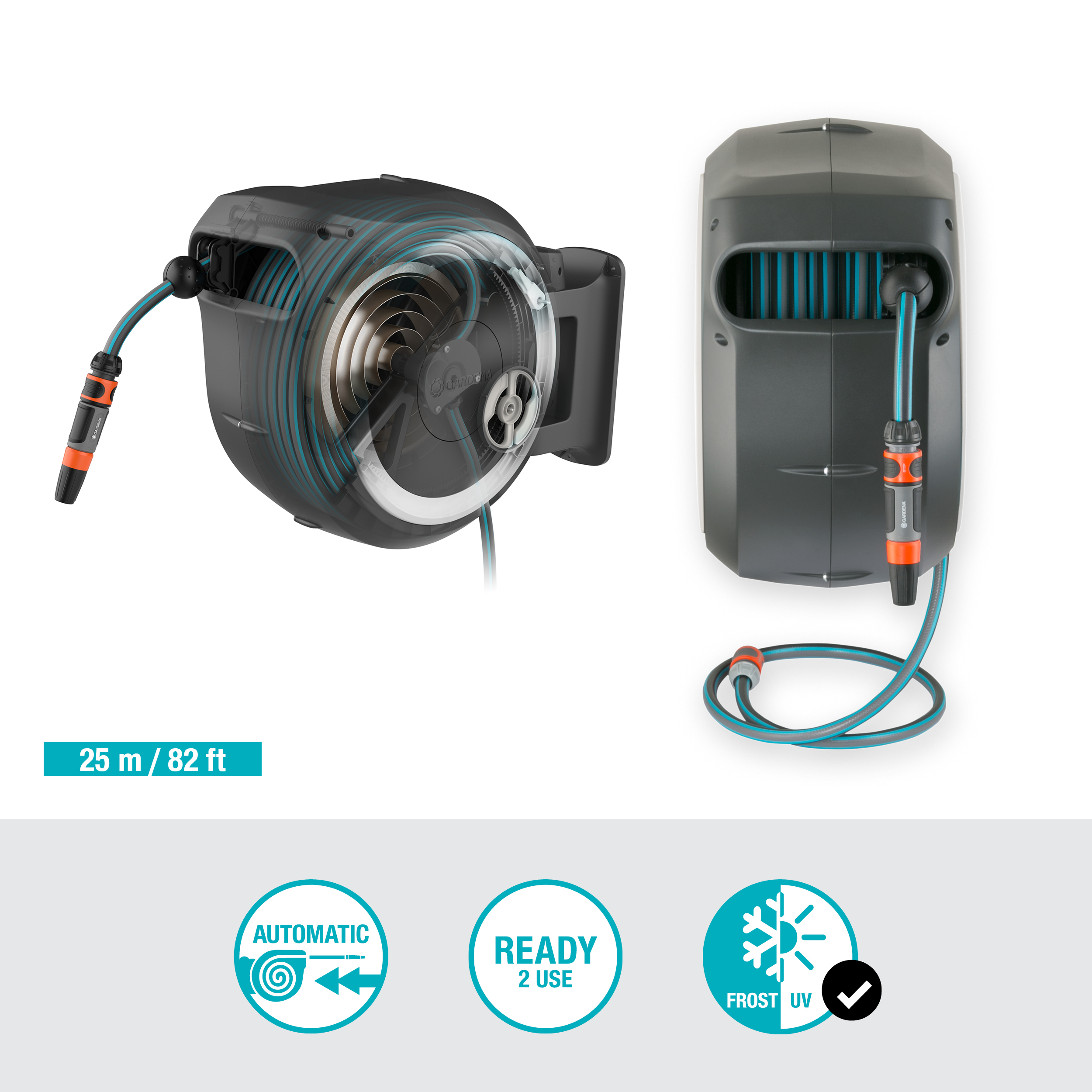 D&eacute;vidoir automatique mural RollUp M/L 25m - GARDENA (Blanc)