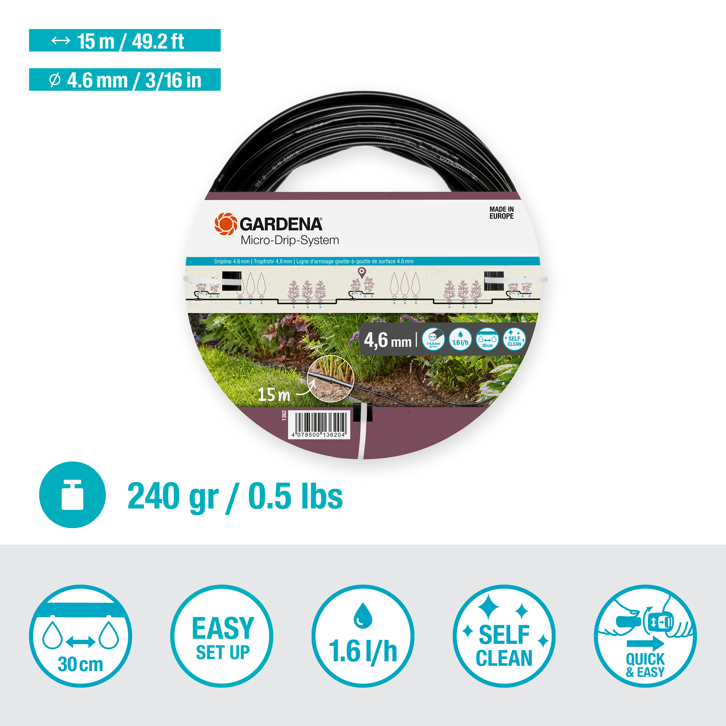 Dripline Hortum 4.6mm, 3/16'' (15m)