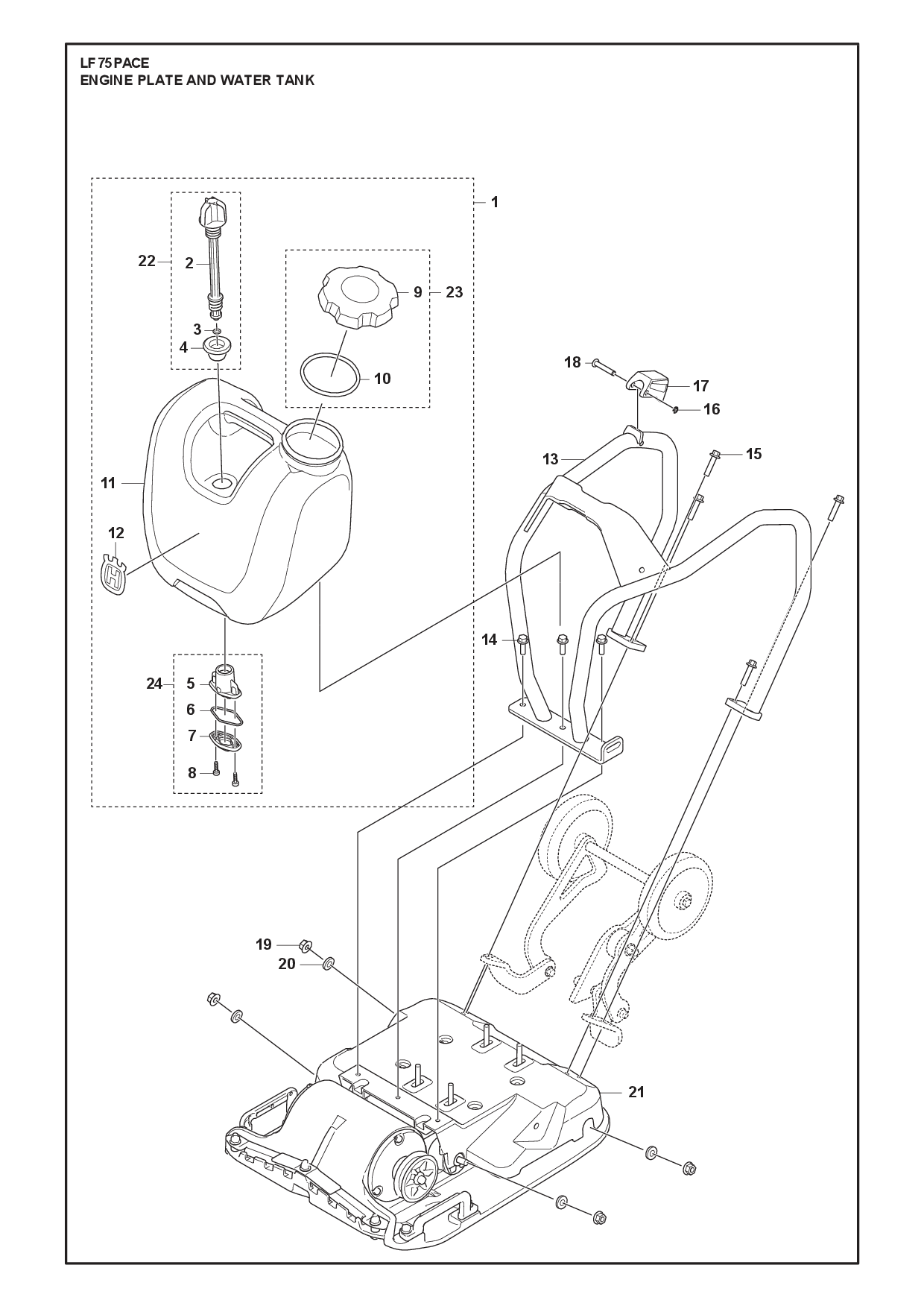 ENGINE PLATE AND WATER TANK diagram