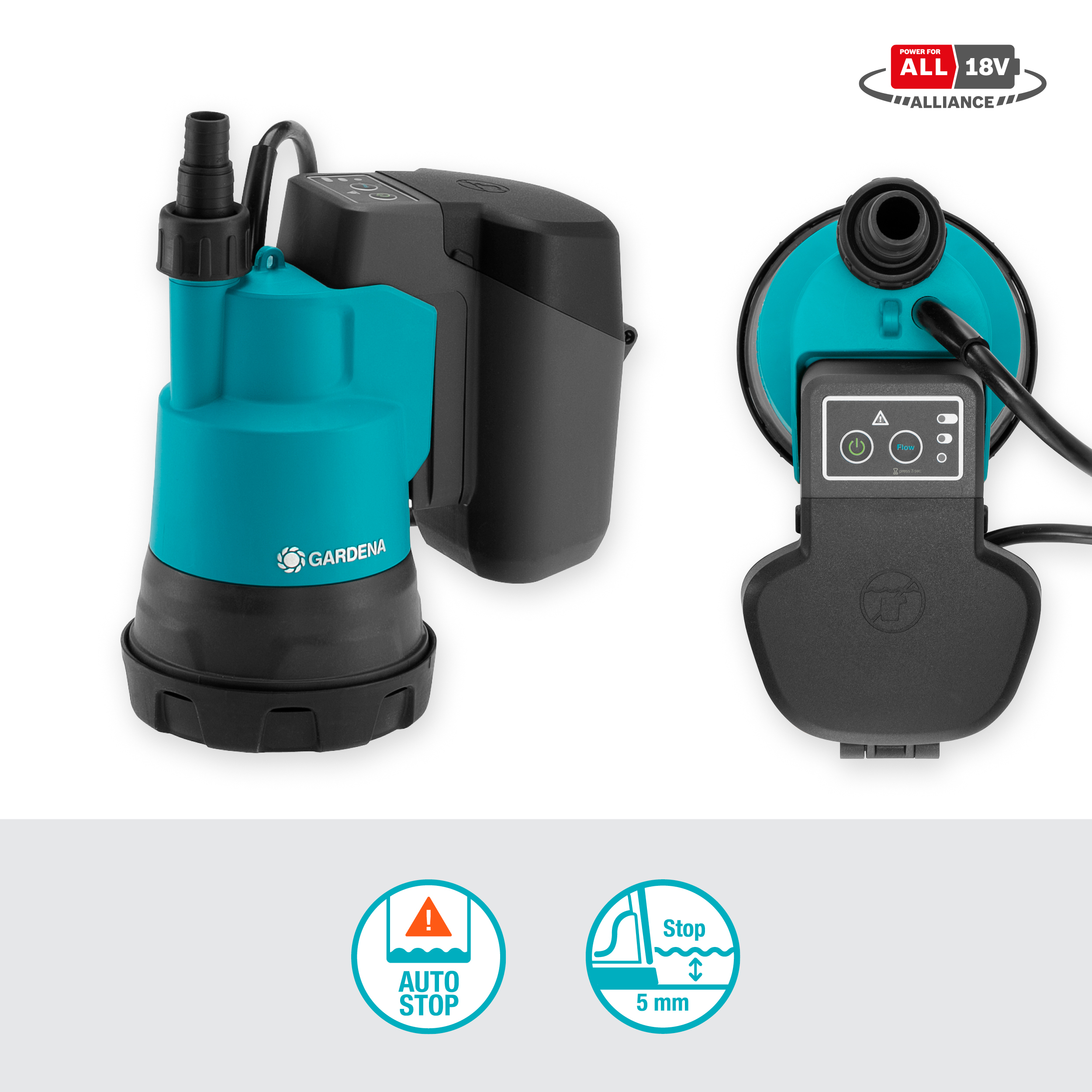 Battery Clear Water Submersible Pump 2000/2 18V P4A Ready-To-Use Set