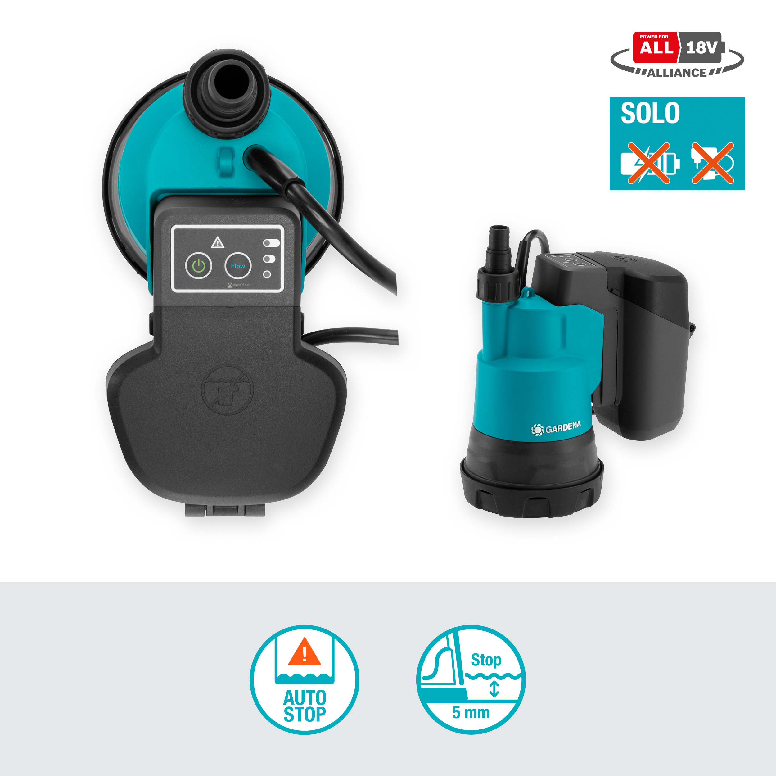 Battery Clear Water Submersible Pump 2000/2 18V P4A solo