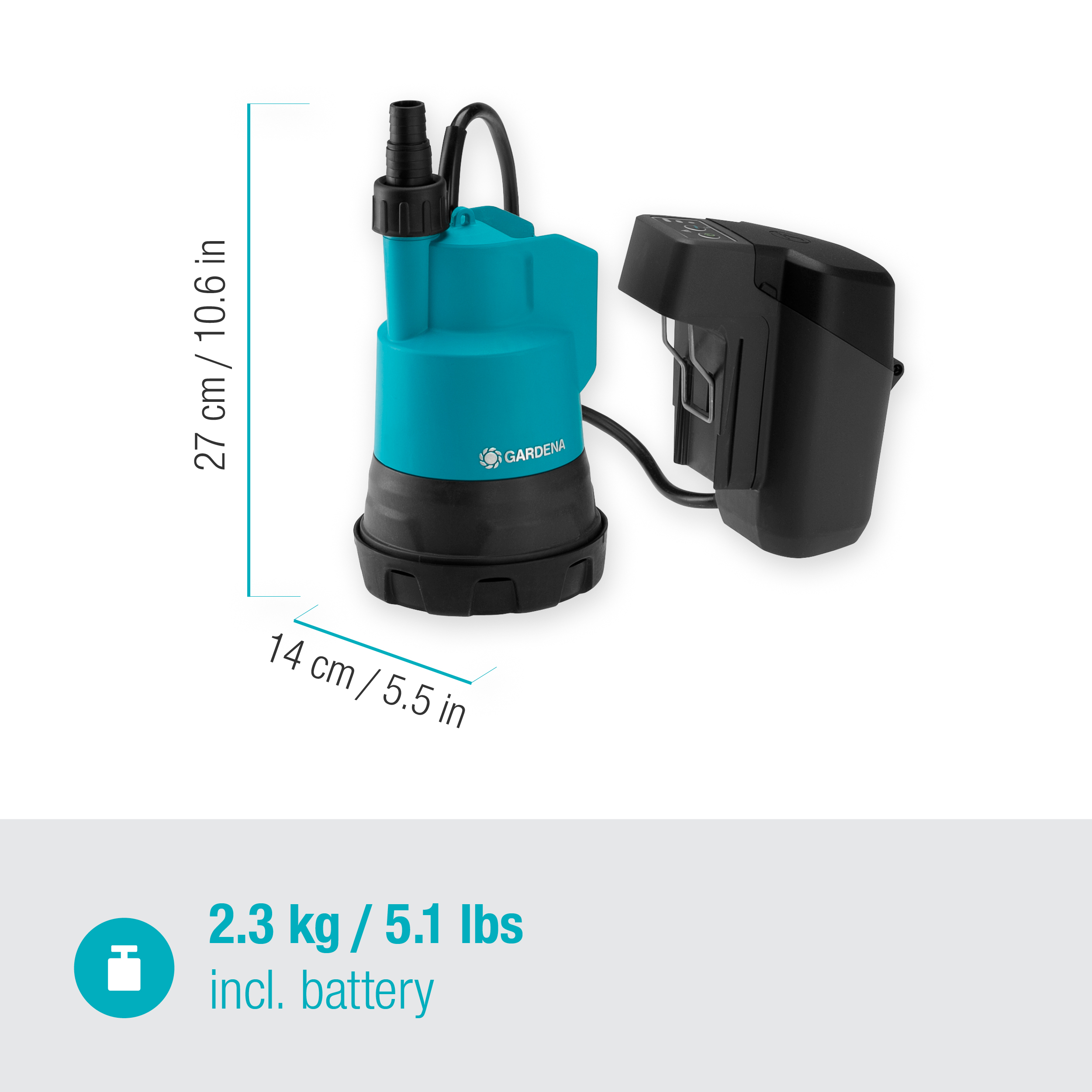 Battery Clear Water Submersible Pump 2000/2 18V P4A Ready-To-Use Set