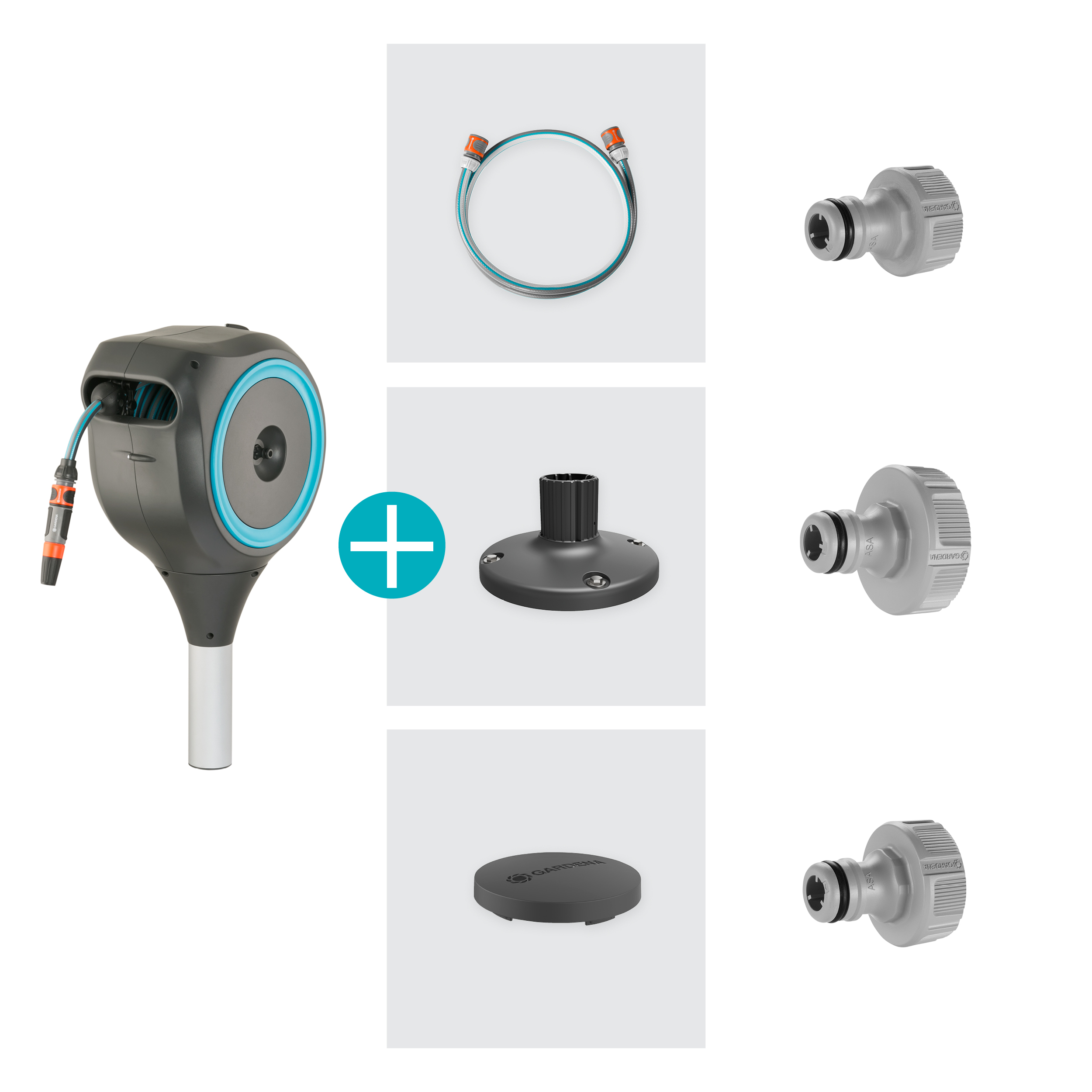 Terasos žarnos ritė "RollUp" S, 15 m ilgio žarna, turkio spalvos