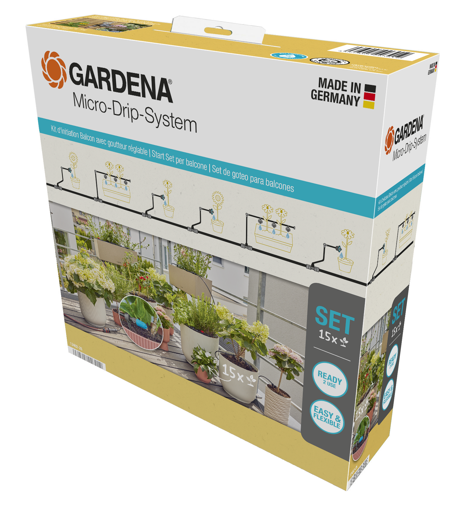 Kit d'initiation pour balcon avec goutteur r&eacute;glable (15 plantes)