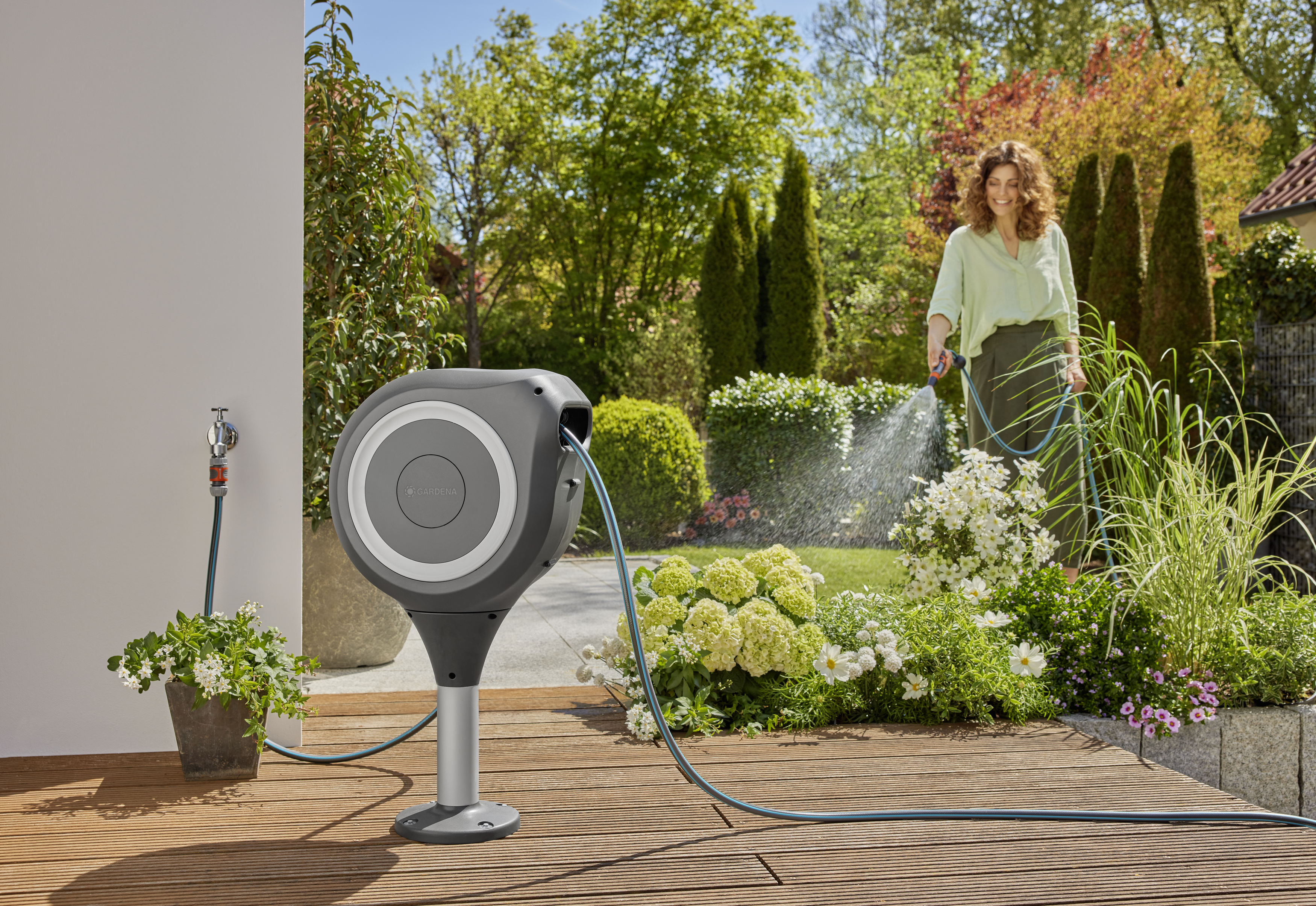 D&eacute;vidoir automatique pour terrasse RollUp S, blanc, tuyau de 15 m