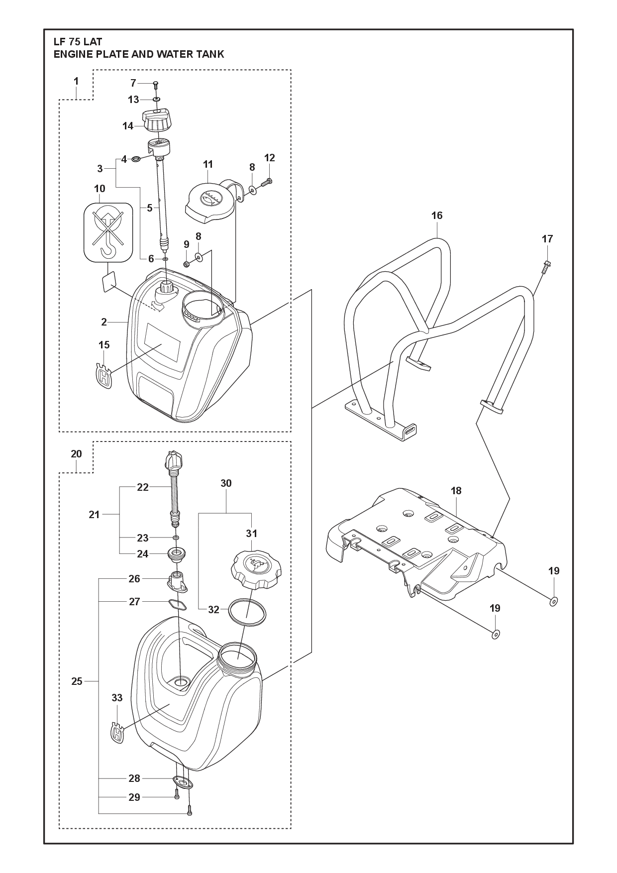 ENGINE PLATE AND WATER TANK diagram