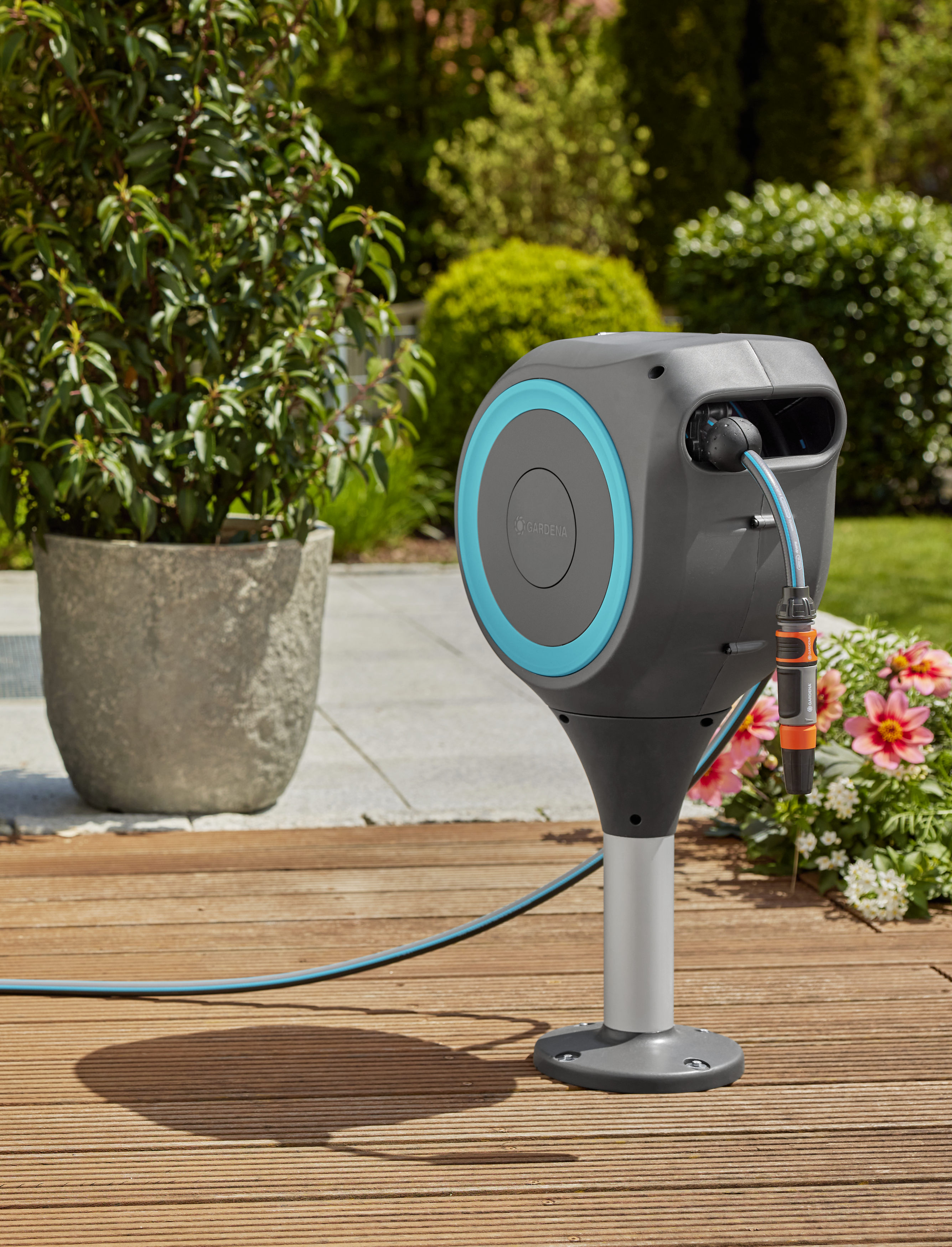 Terasos žarnos ritė "RollUp" S, 15 m ilgio žarna, turkio spalvos